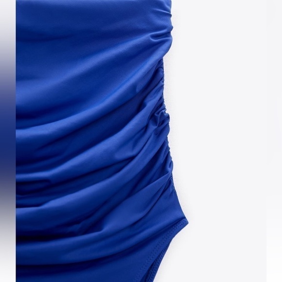 ZARA RUCHED DRAPED PED STRAPLESS BODYSUIT ELECTRIC BLUE SZ L - Picture 8 of 12